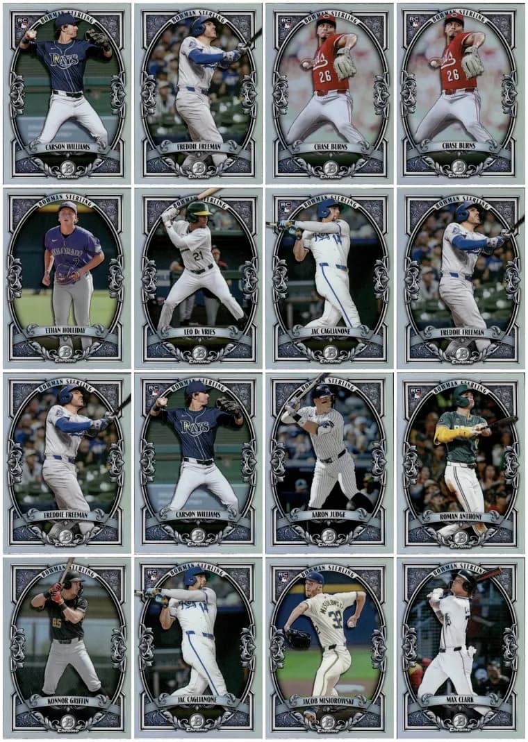 Sixteen baseball card fronts, each straightened and tiled into a single four by four listing image.