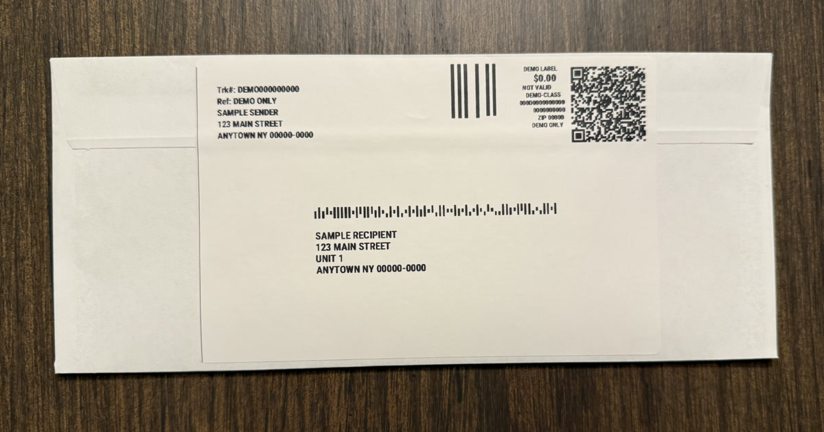 eBay Standard Envelope label on a plain white envelope for shipping sports cards