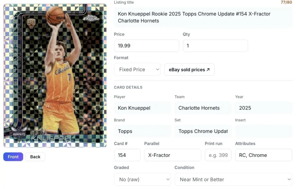 listing sports cards on ebay