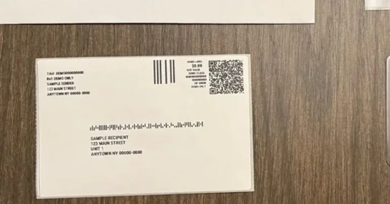 eBay Standard Envelope label on a plain white envelope for shipping sports cards