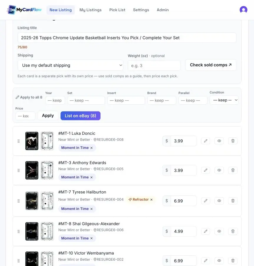 Review You-Pick card choices in MyCardFlow